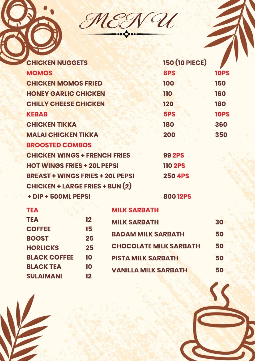 Lamzani Cafe Menu
