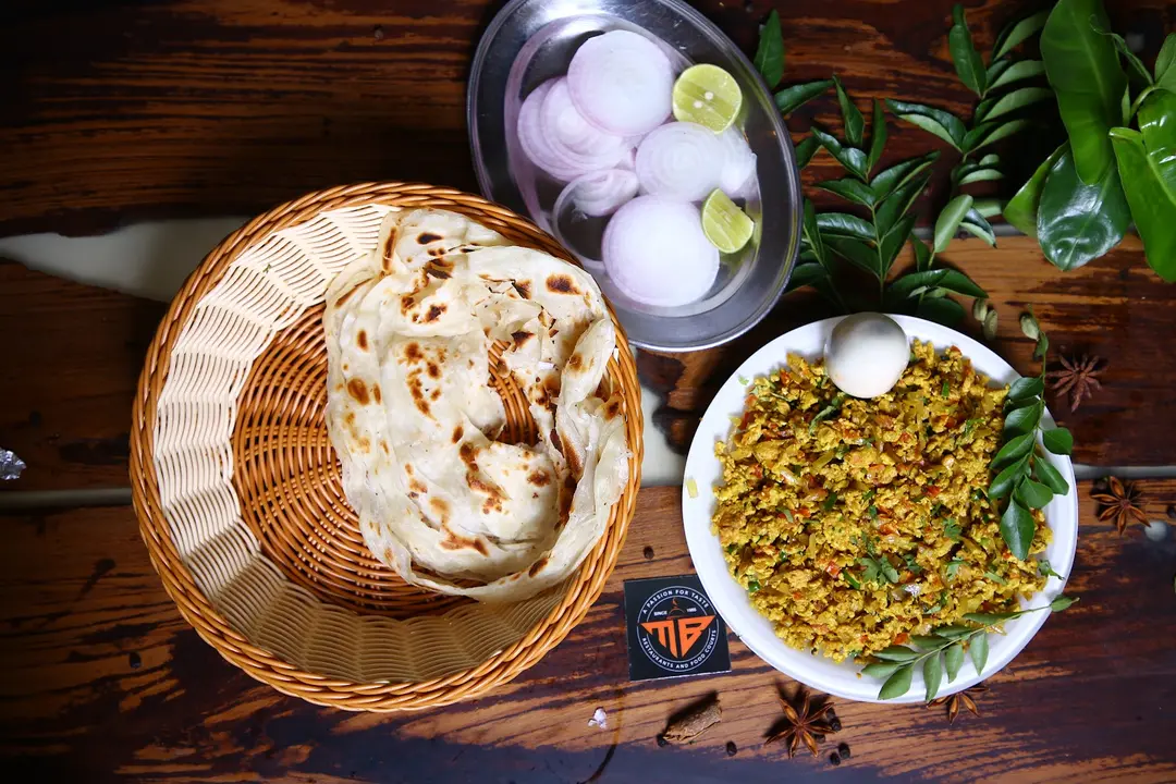 Parotta, Egg Bhurji, Salad