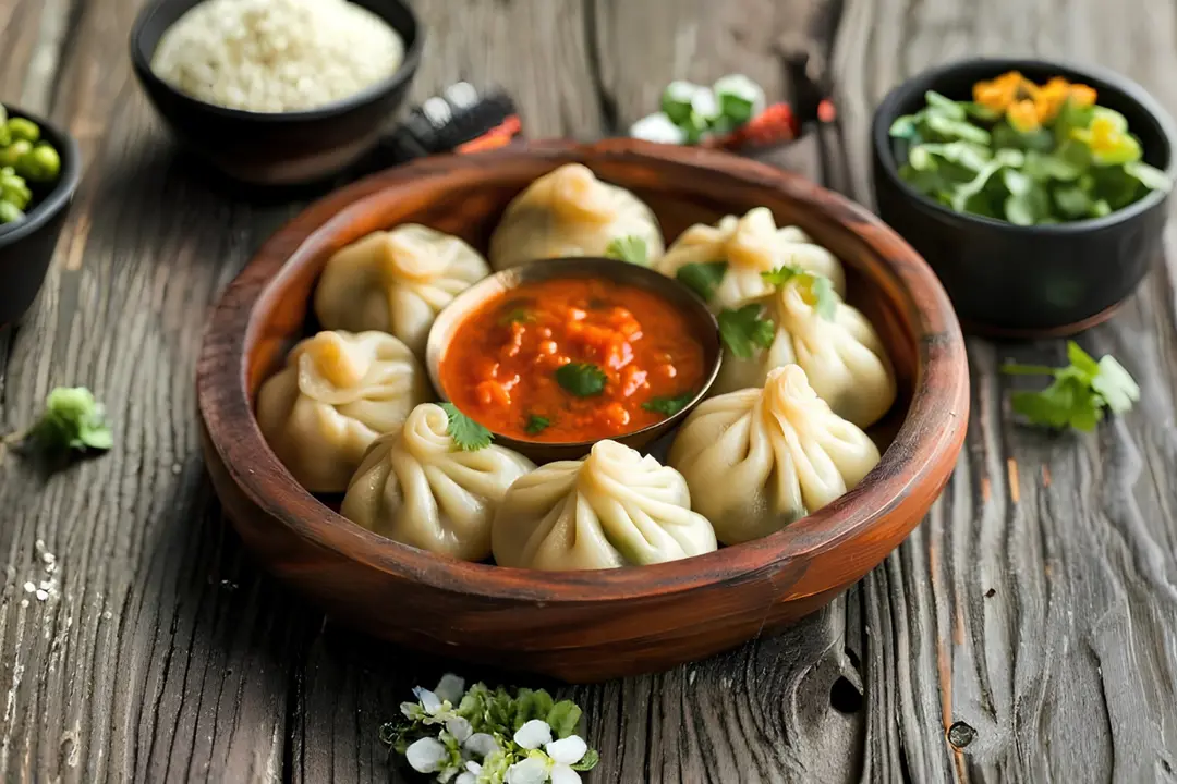 Steamed Momos with Sauce
