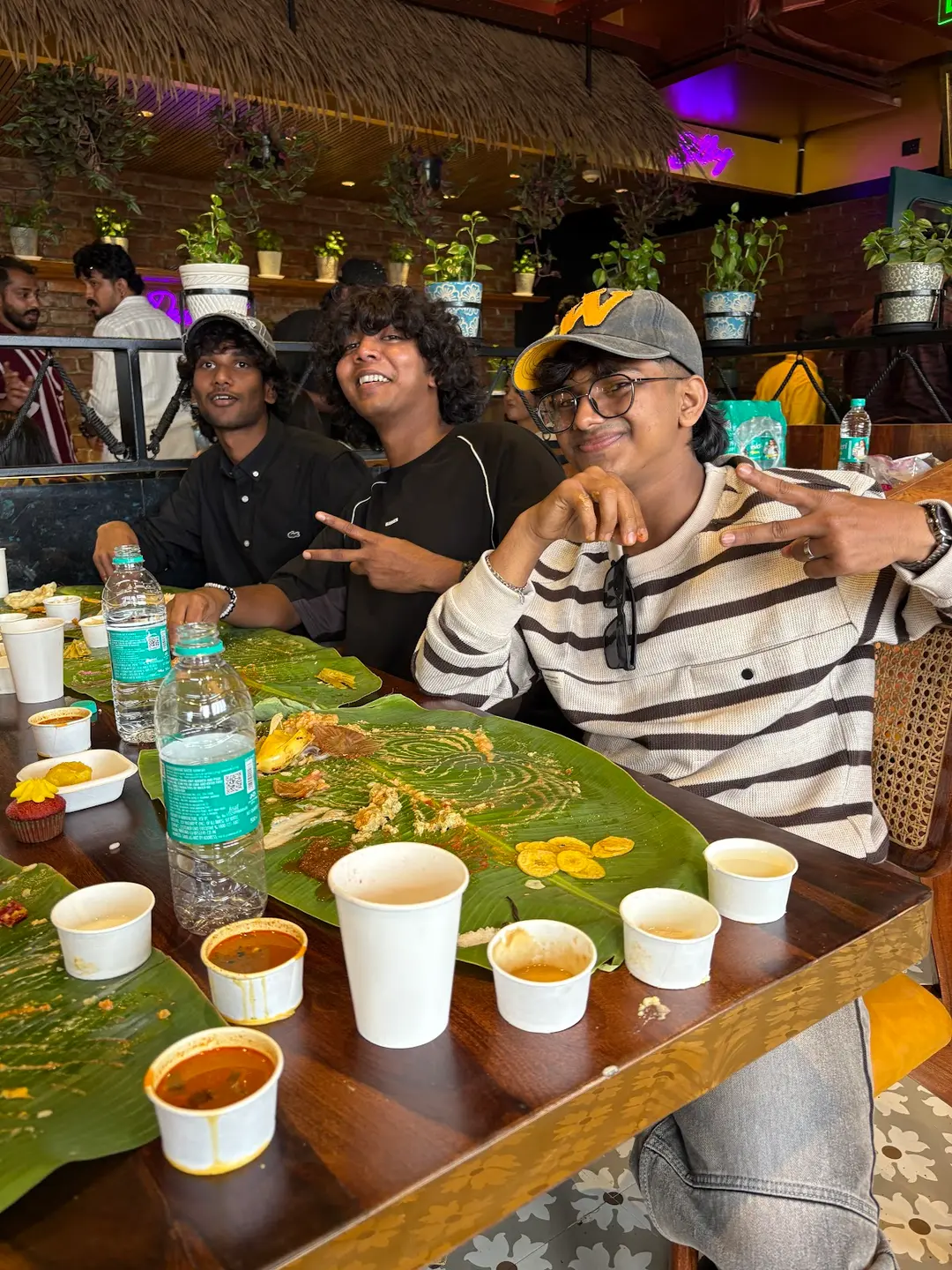 Friends Enjoying Sadhya Feast