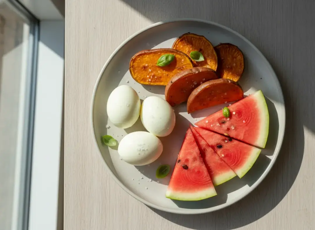 Boiled Egg (2 Pcs) + Sweet Potato (250g) + Watermelon Fresh Juice
